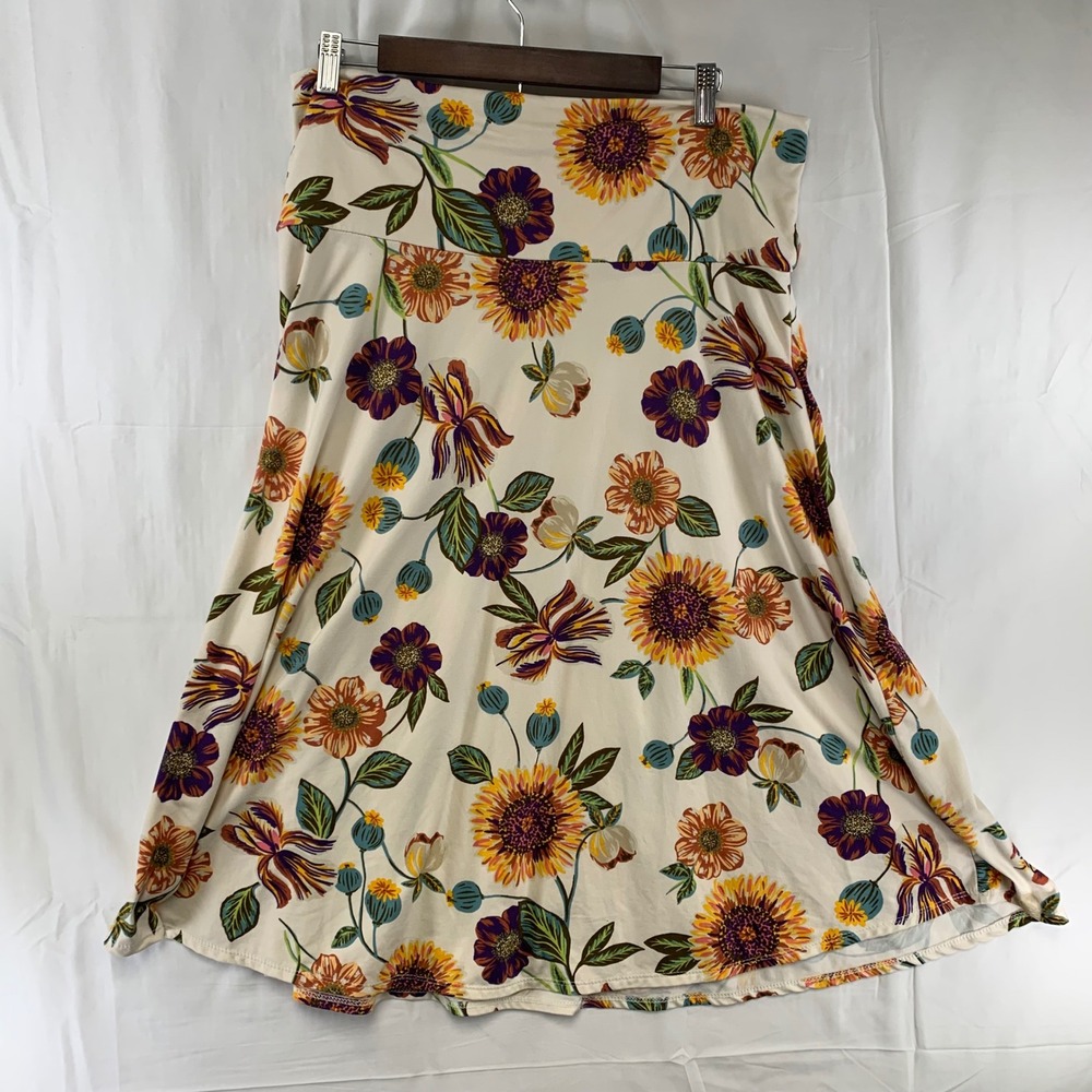 Lock & Love Floral Midi Skirt Womens XXL Cream Sunflower Boho Made USA